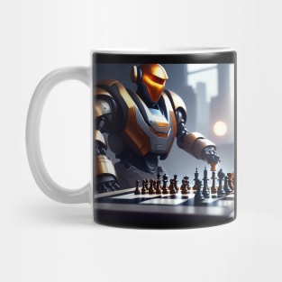 Golden humanoid robot playing chess Mug